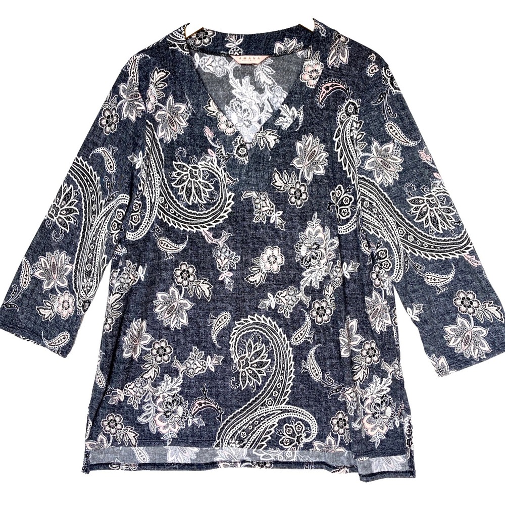 Amana Paisley Tunic Top Women 1X Long Whimsigoth Dark Floral Goblincore Stretchy